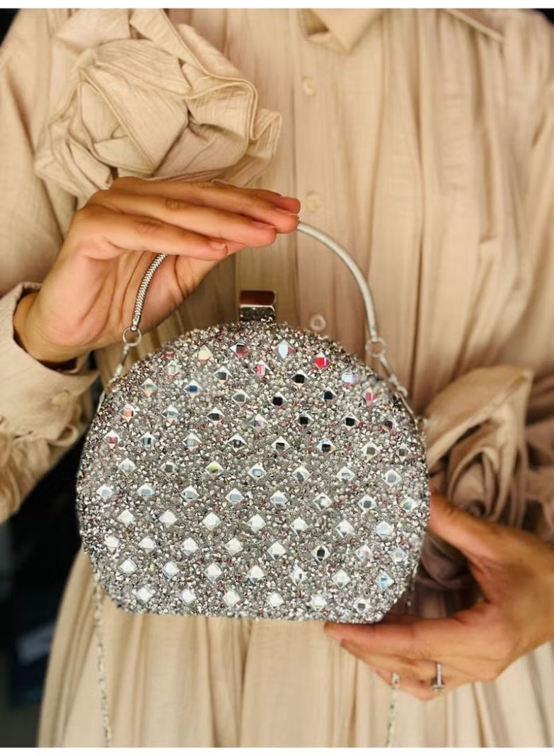 Bag Trend Diamond Crystal Stone Chain Strap Medium Size Evening Bag - Image 5